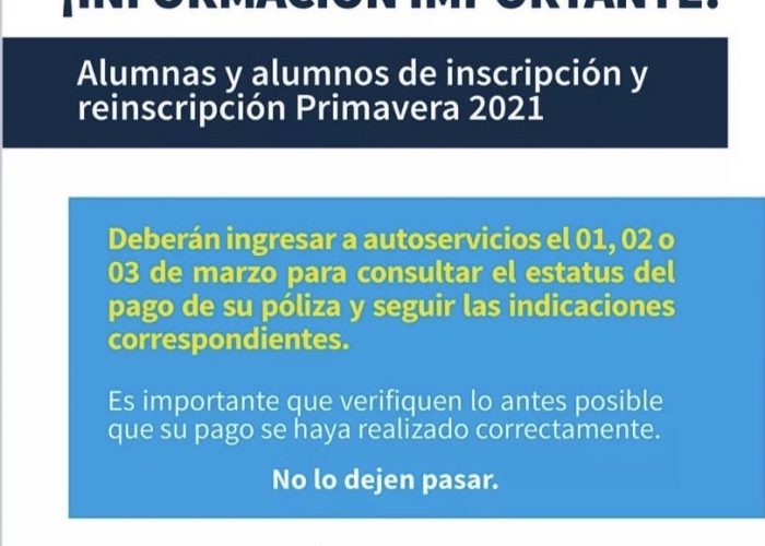 AVISO DAE: Estatus del pago de póliza – Primavera 2021