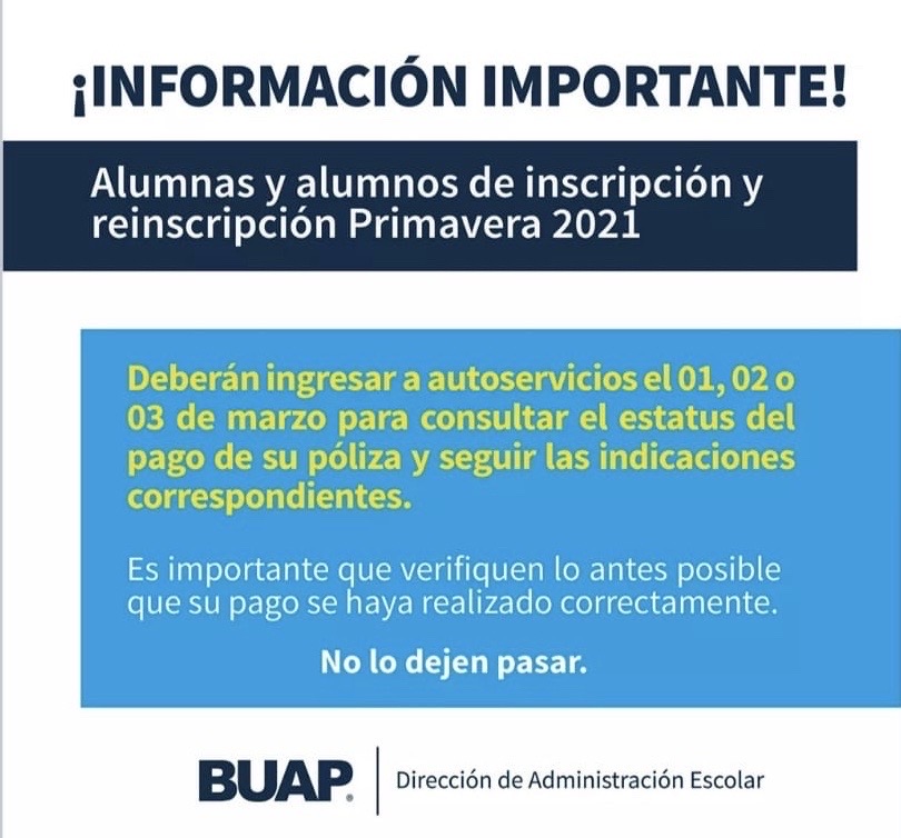 AVISO DAE: Estatus del pago de póliza – Primavera 2021
