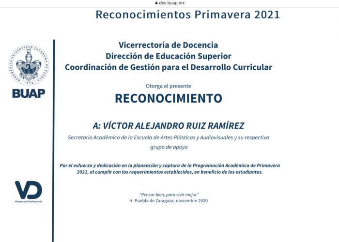 Reconocimiento DES por la Programación de Primavera 2021