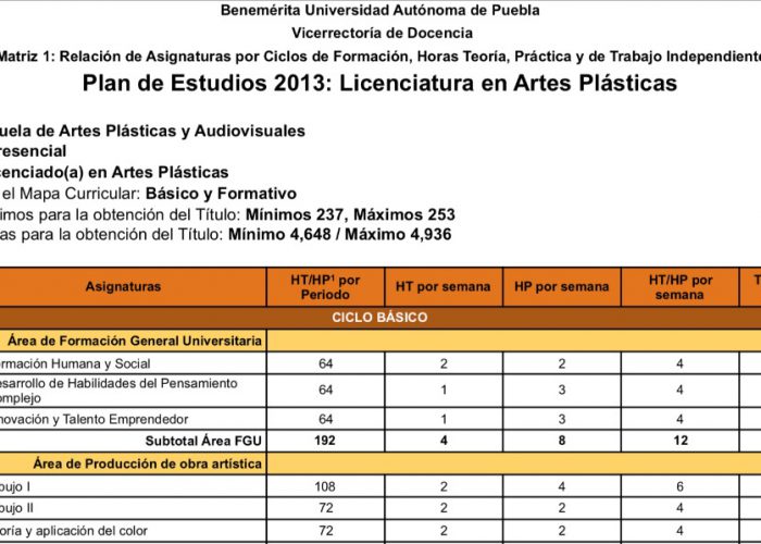 Plan de Estudios – Artes Plásticas