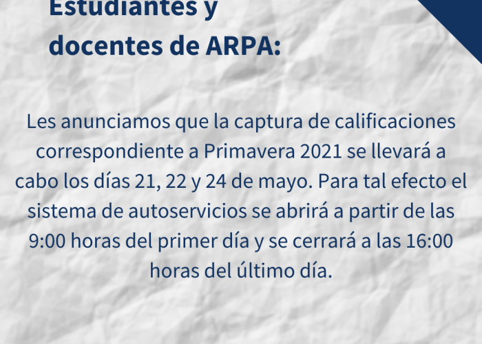 AVISO: Captura de Calificaciones