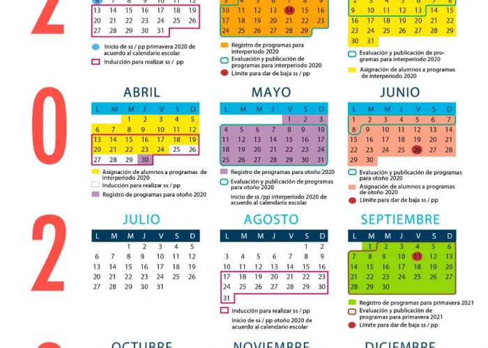 Calendario de actividades Servicio Social y Práctica Profesional 2020