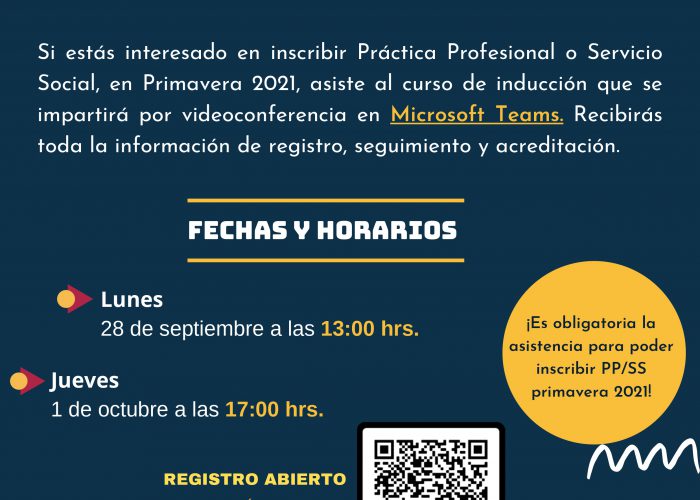 Registro al curso de inducción para Servicio Social y Práctica, Primavera 2021