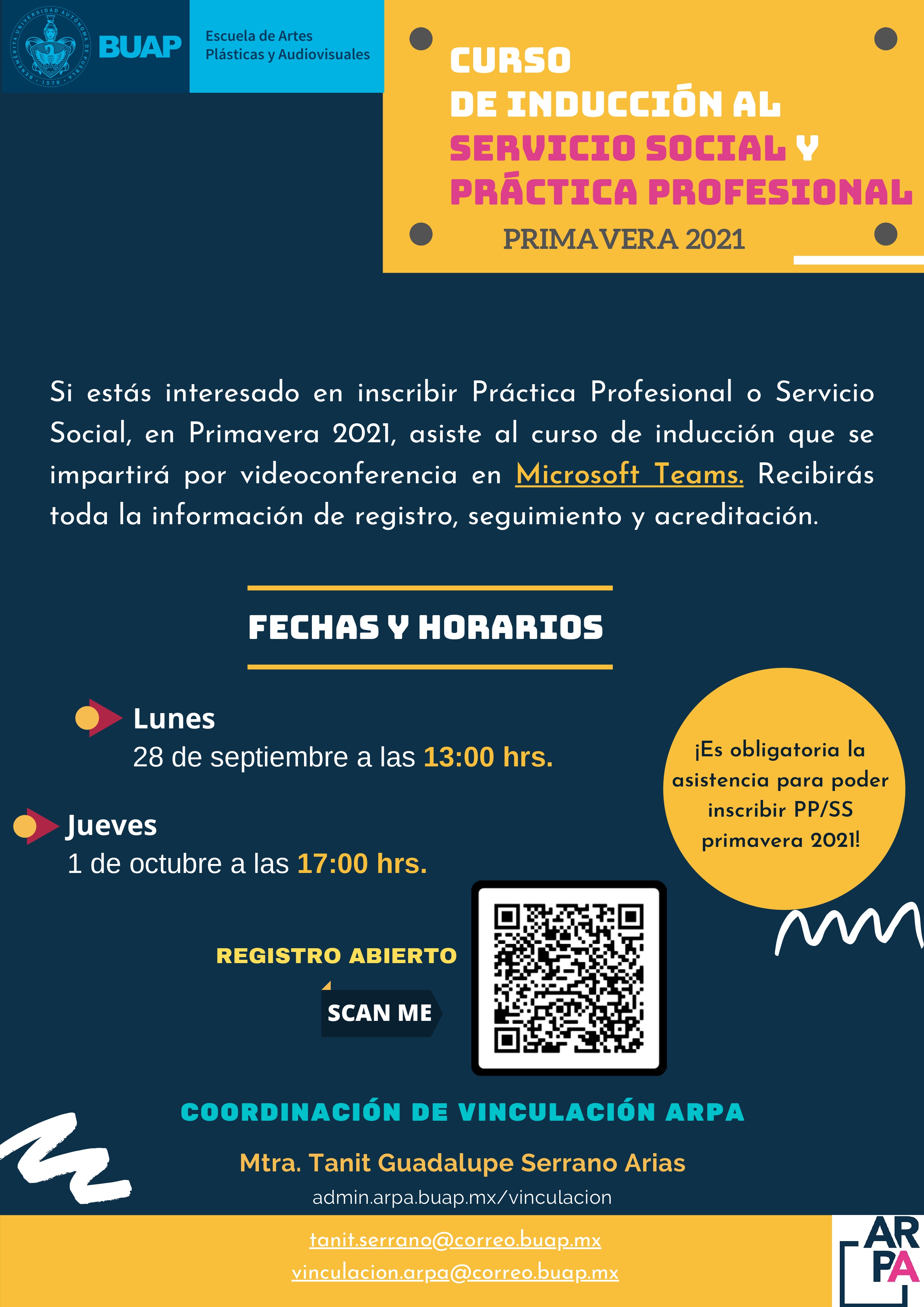 Registro al curso de inducción para Servicio Social y Práctica, Primavera 2021