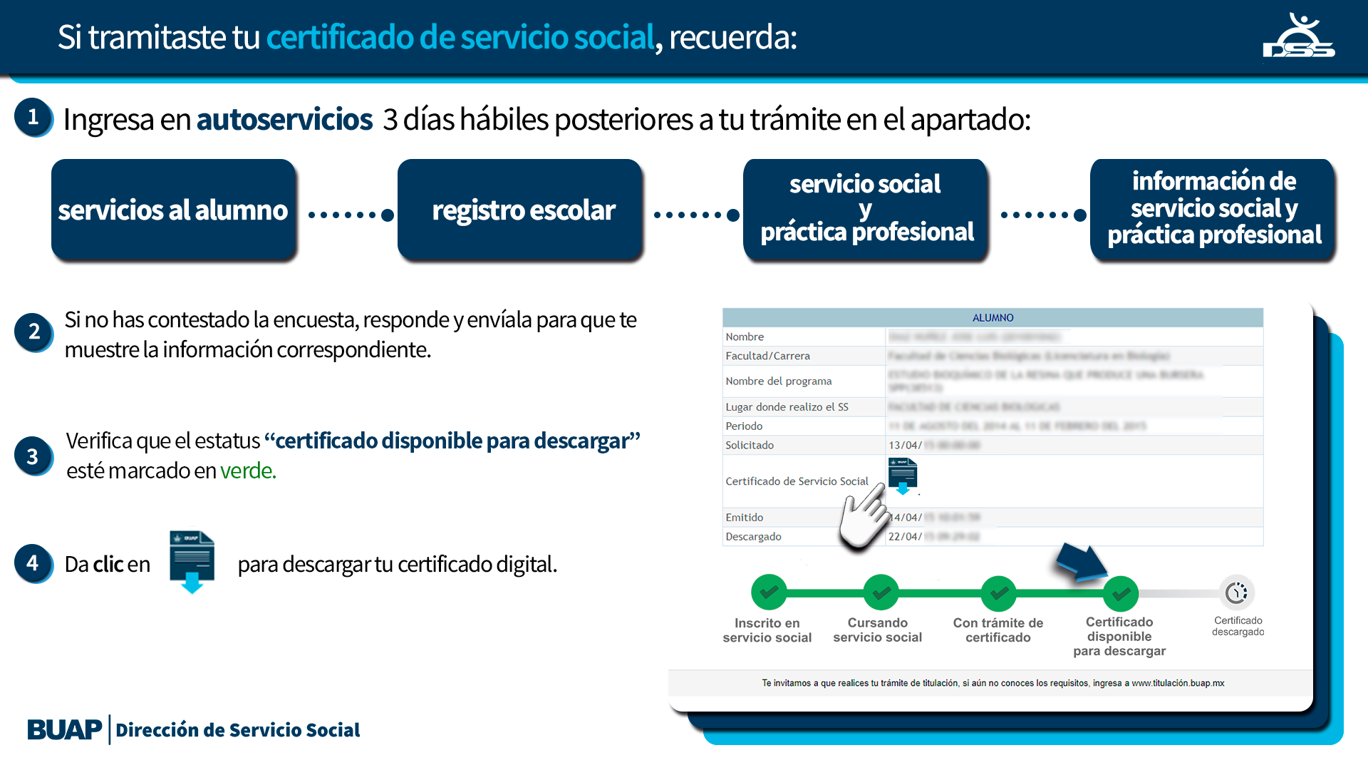 Guía para descargar certificado de Servicio Social